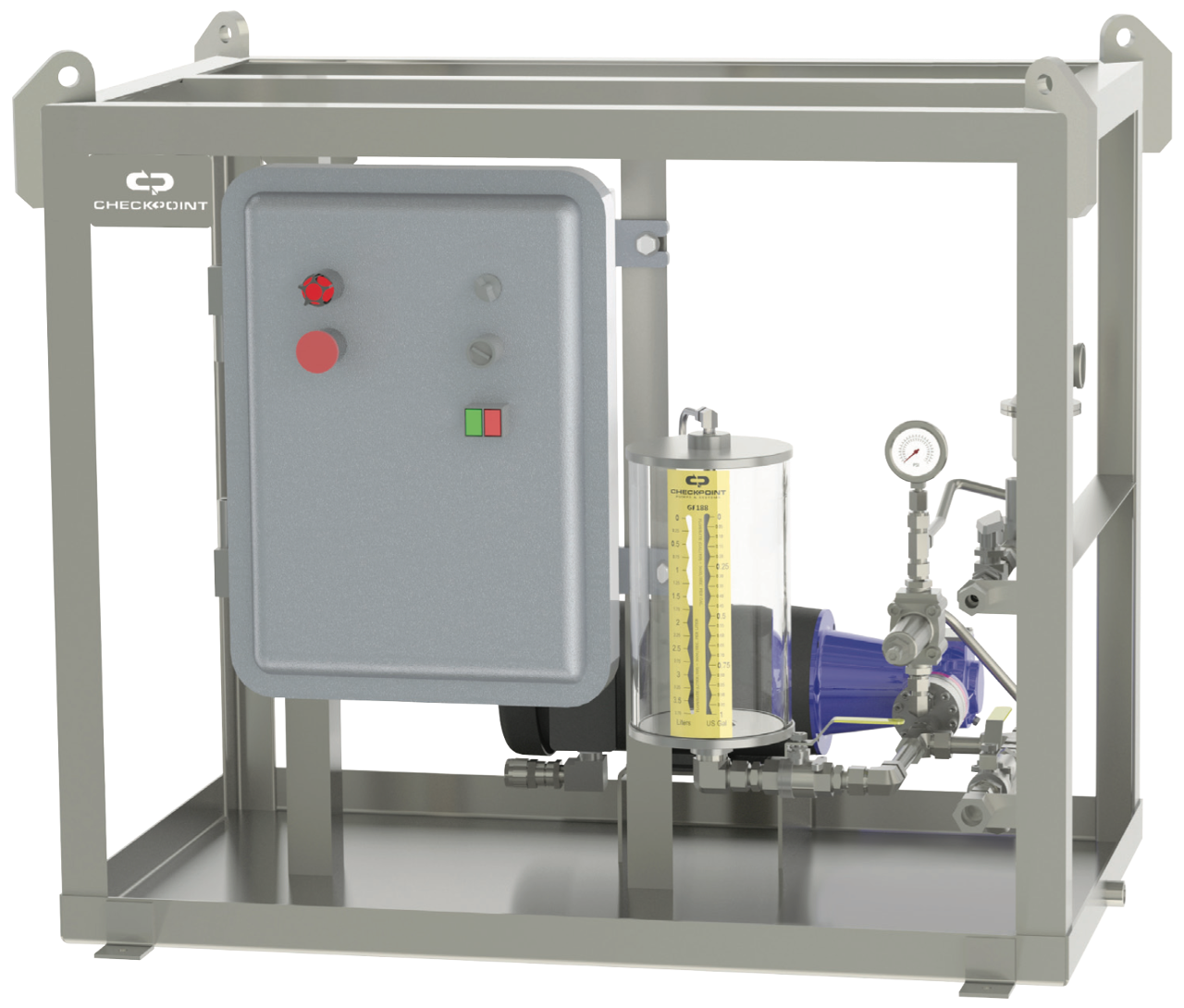 electric nonmetallic diaphragm pump with stainless steel frame and control panel